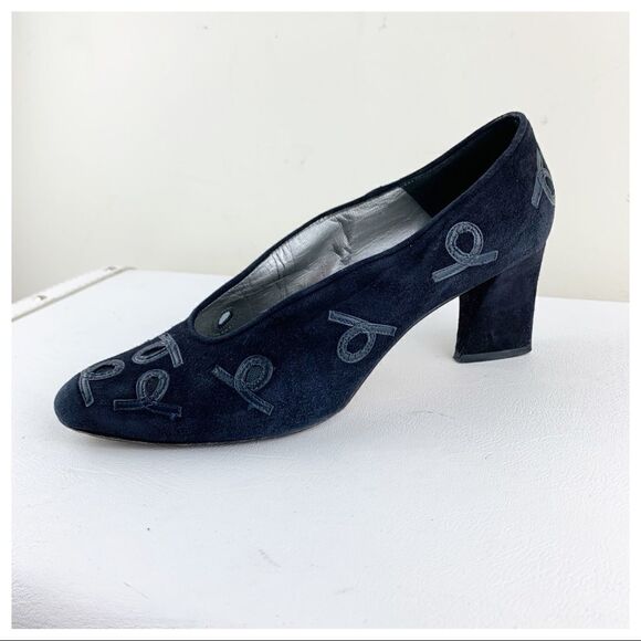 D’Rosana Vintage Deep Navy Leather Accent Suede Heels‎ Sz 8 - Picture 3 of 14